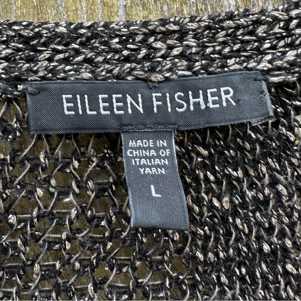 Eileen Fisher Italian Yarn Linen Blend Charcoal Cowl Neck Sweater size L - Picture 4 of 11